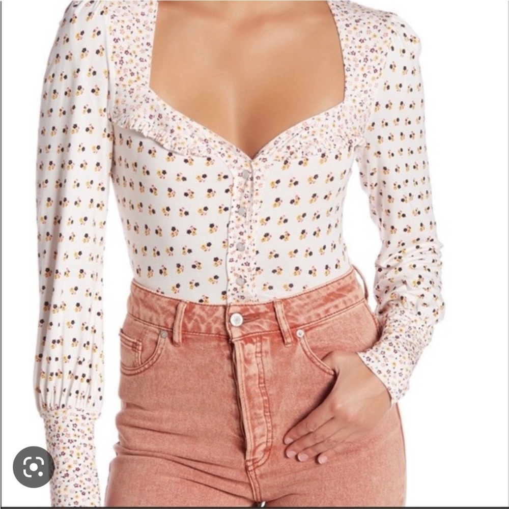 Free People Kissin Kate Top Longsleeve‎ Floral Shirt Size XS